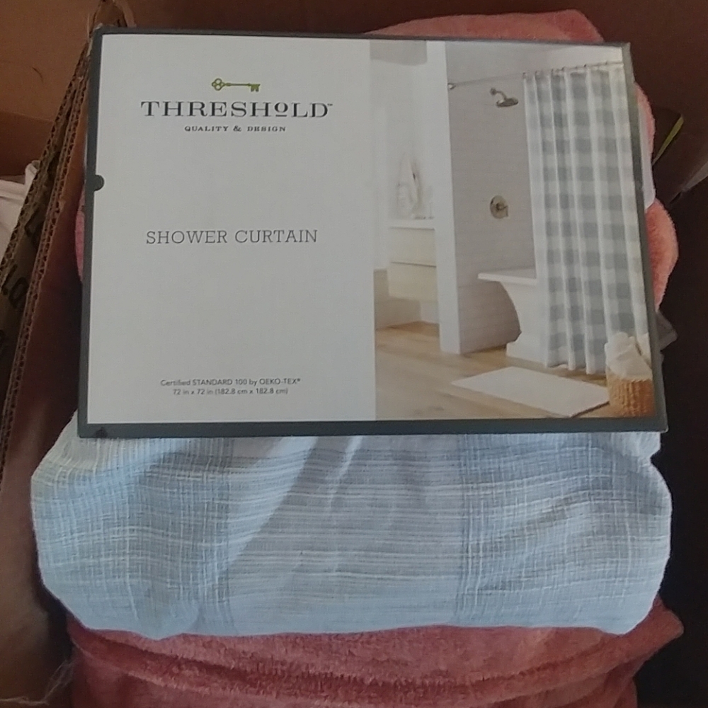 Blue plaid Gingham shower curtain